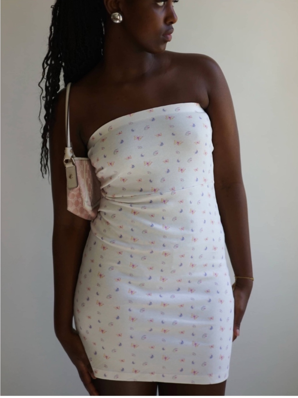 Djerf Avenue Organic Cotton Tube Dress Strapless Cream / Butterfly Pattern M
